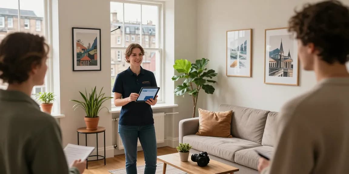 Airbnb co-host services Edinburgh in a stylish rental with engaged host welcoming guests.