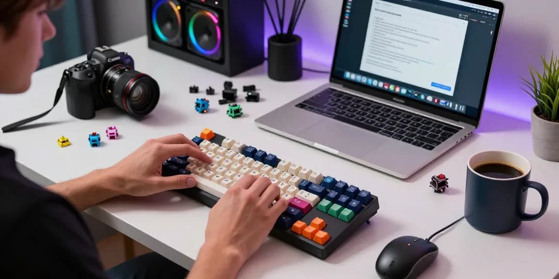 Custom mechanical keyboard assembly with Geek keyboard components and vibrant keycaps.