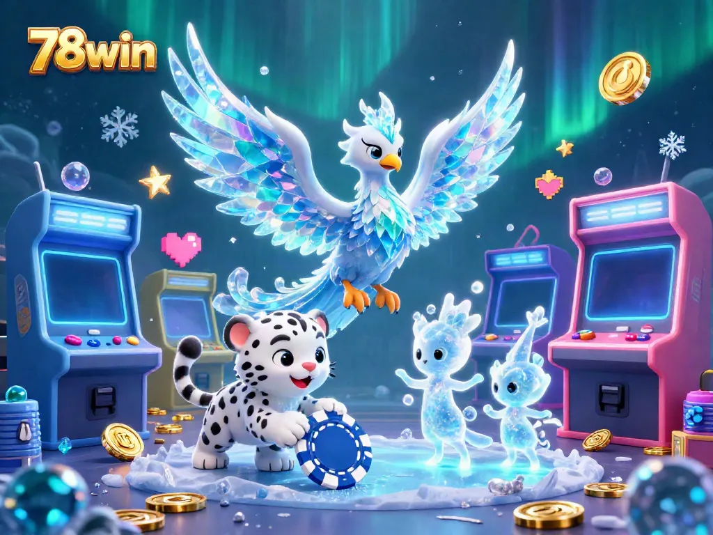 Experience the dynamic world of 78win where gaming meets ice fantasy with vibrant characters and casino elements.