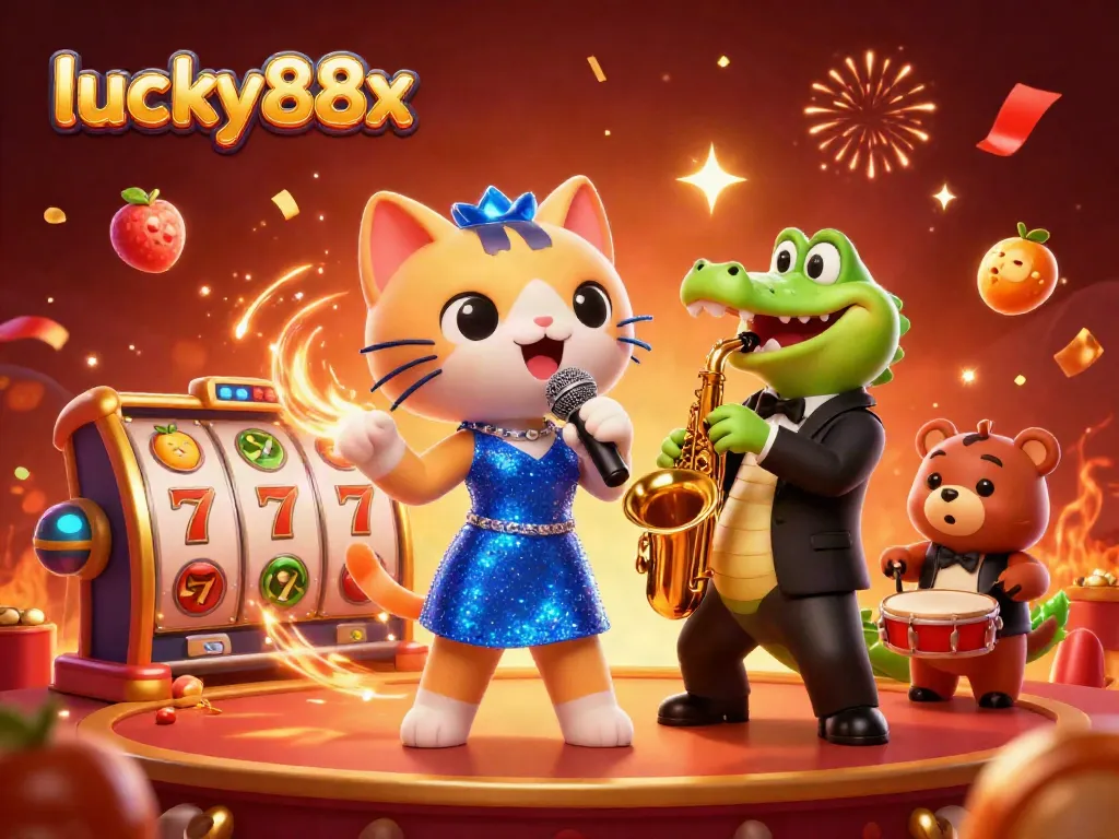 Experience interactive gaming with lucky88x's vibrant casino atmosphere featuring lively characters and dynamic symbols.