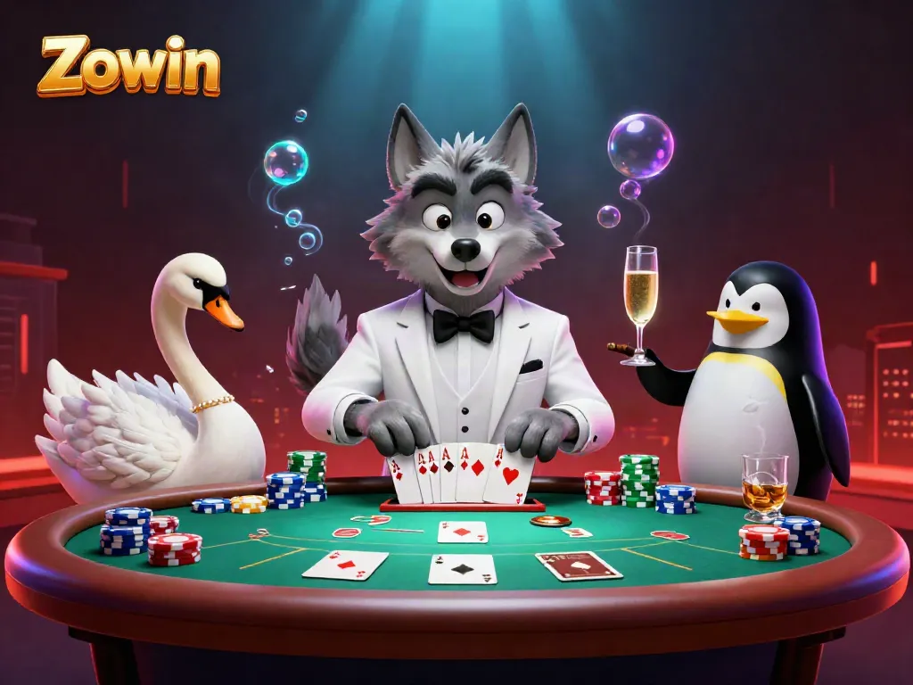 Experience the thrilling games at Zowin with this vibrant casino scene featuring lively characters.