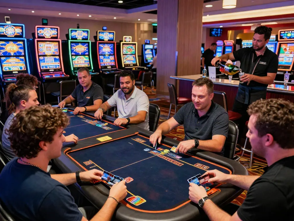 Players enjoying games at a credit card casino, showcasing excitement and vibrant ambiance.