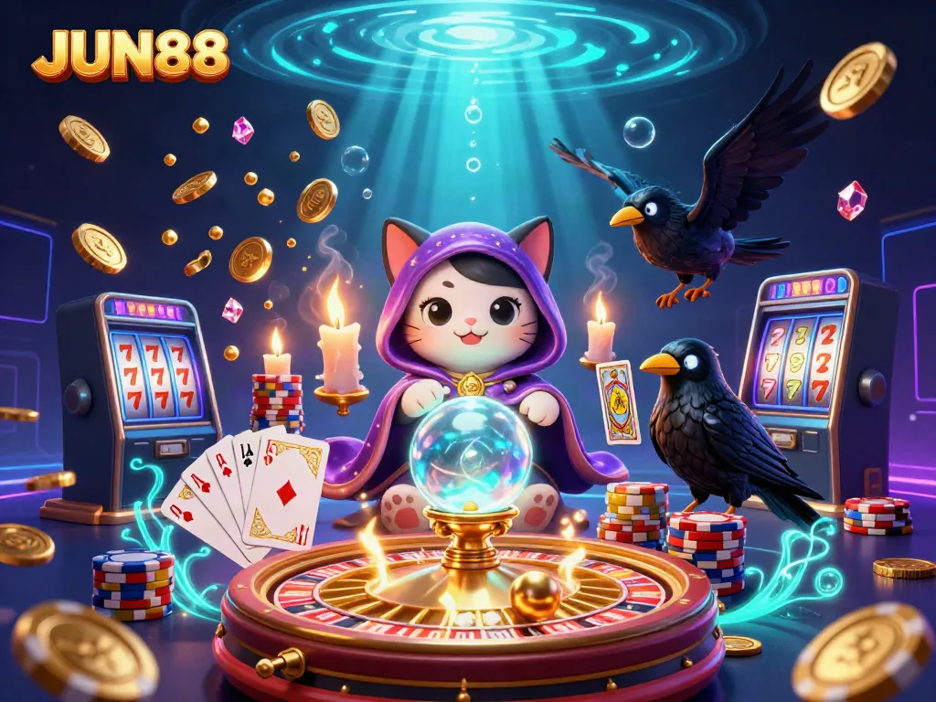 Experience thrilling games and excitement with JUN88 in this visually captivating casino scene.