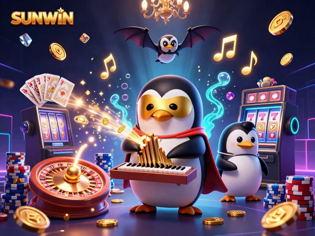 Experience the thrilling action at SUNWIN's dynamic gaming scene with golden coins and casino excitement.