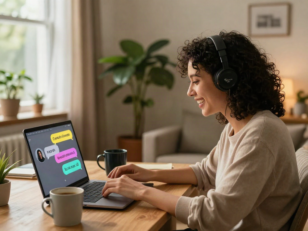Engaging nsfw ai chat conversation in cozy home office setting.