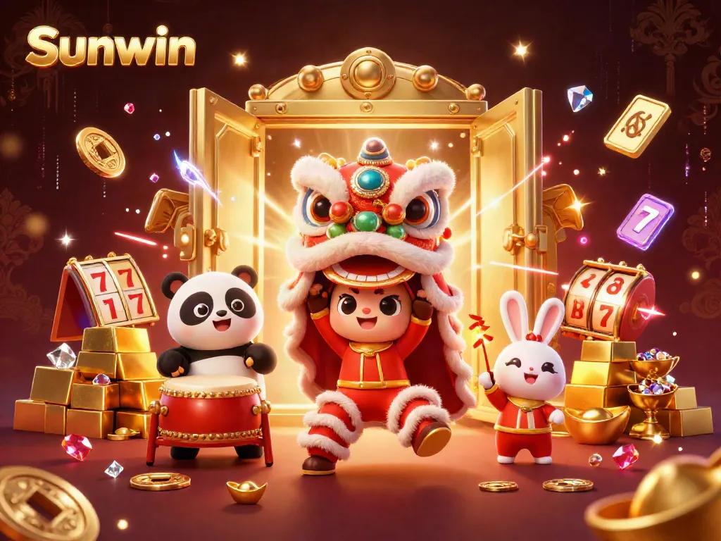 Experience the excitement of Sunwin's games in a vibrant 3D lion dance scene.
