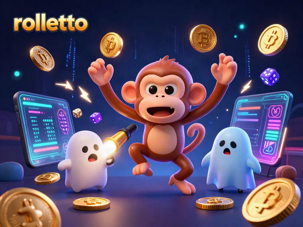 Experience rolletto's thrill with playful characters in a bustling casino scene.