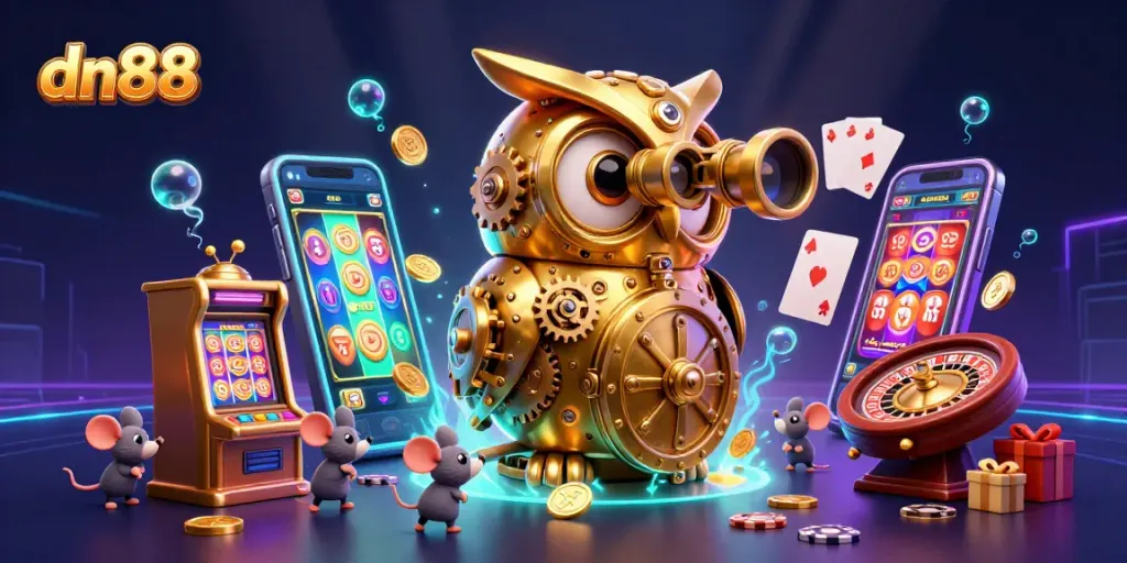 dn88 players enjoy thrilling slot games amidst a vibrant casino filled with golden treasures.