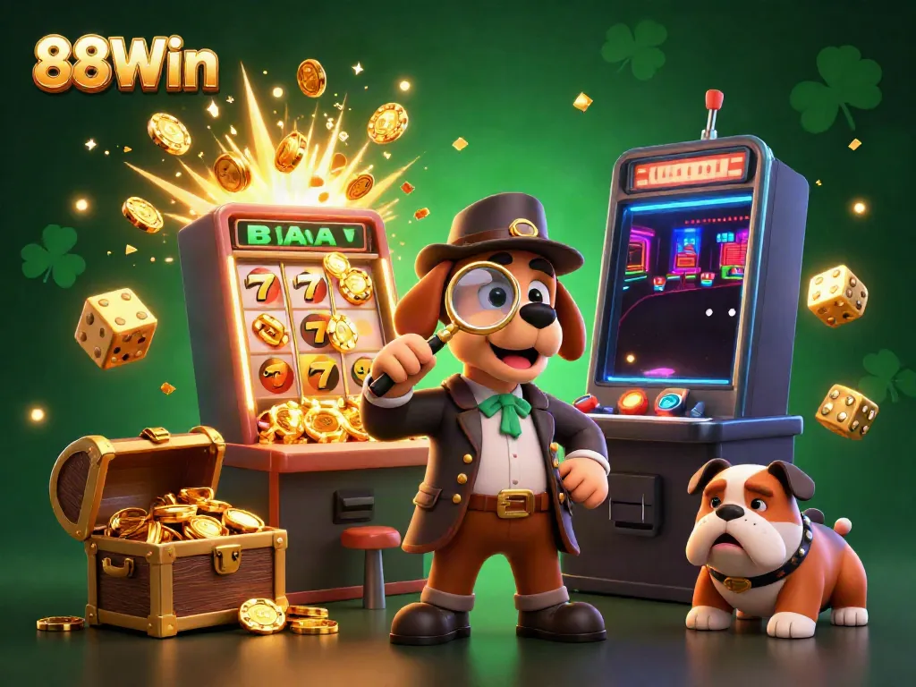 Experience thrilling wins with 88Win at a dynamic casino scene featuring jackpot explosions and colorful game elements.