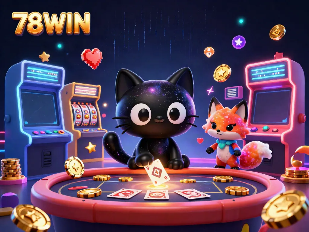 Engage in thrilling gameplay with 78WIN at a cosmic casino, featuring unique characters and vibrant gaming elements.