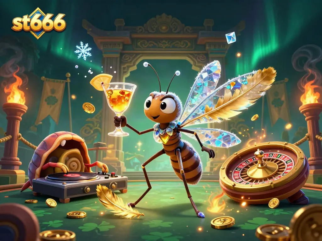 Engage in thrilling games at st666 with a vibrant casino scene featuring unique characters and elements.