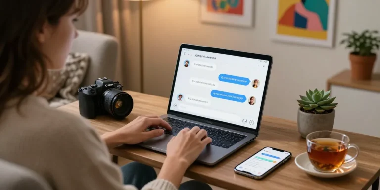 A user engaging with an AI NSFW chatbot in a cozy home office setting, highlighting the intimate digital interaction.