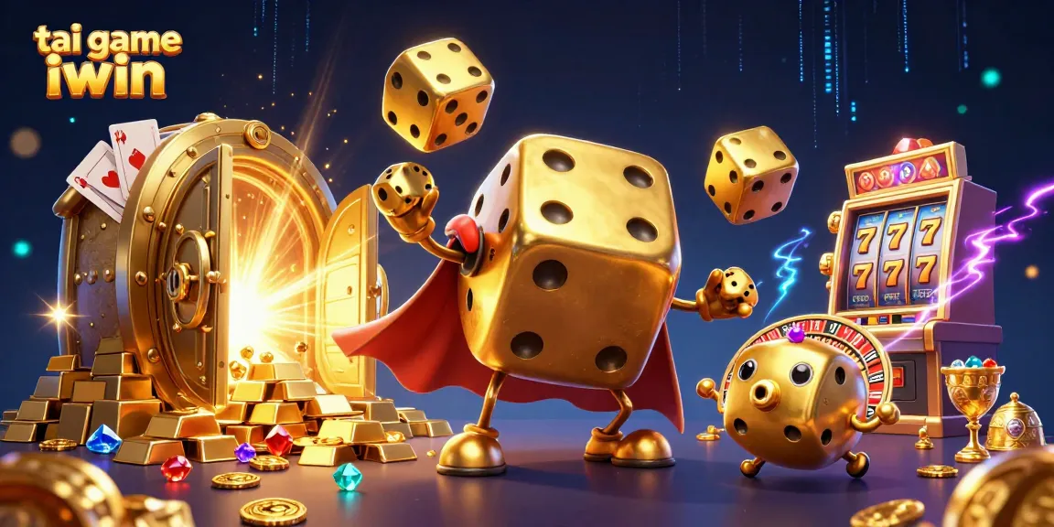Experience the excitement of tai game iwin with a vibrant 3D casino scene filled with golden dice and treasures.