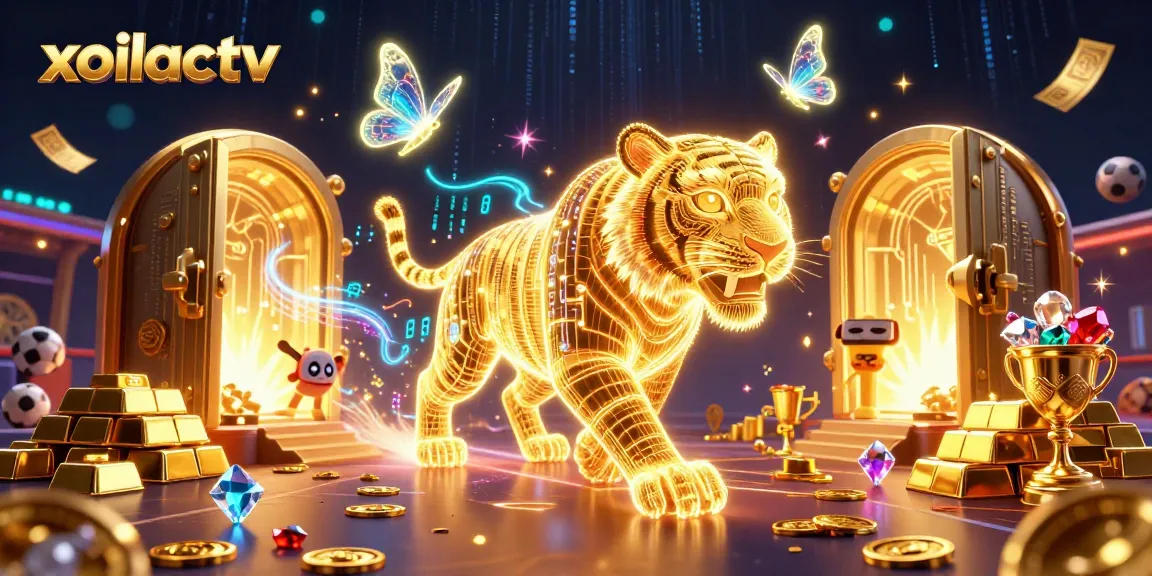 Xoilactv illuminates the casino landscape with vibrant energy, showcasing a golden tiger and sports elements.