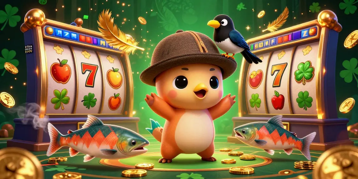 Spin to win at situs deposit 5000 with a lively illustration of a colorful casino adventure featuring playful characters and vibrant slot elements.