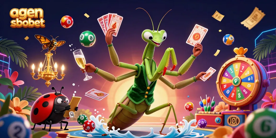 A vibrant scene illustrating agen sbobet with dynamic characters and colorful gambling elements, showcasing online betting excitement.