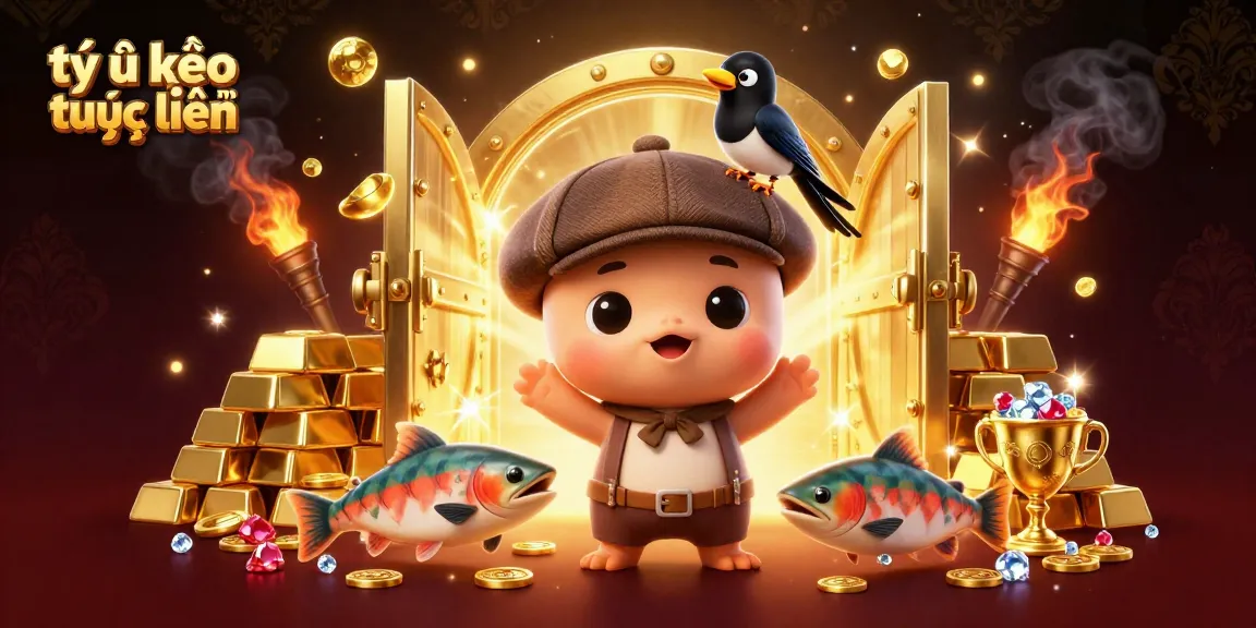 Bet on tỷ lệ kèo trực tuyến with exciting treasures and lucky characters in a vibrant 3D scene.