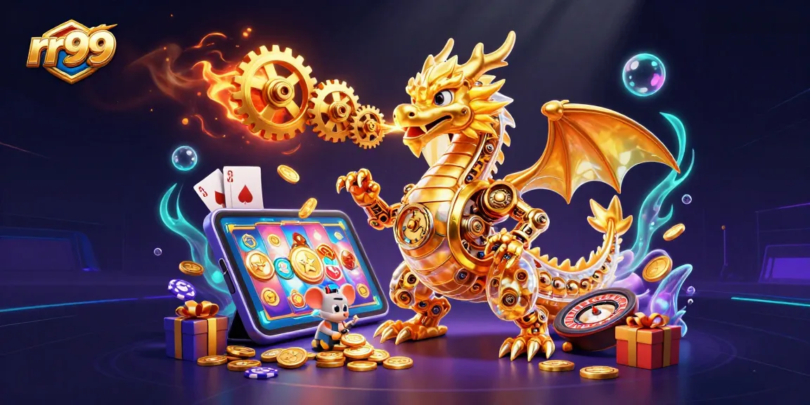 Win big with rr99 gaming features in this vibrant, detailed casino adventure scene.