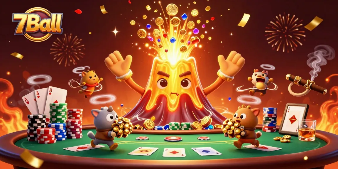 Experience the excitement of 7Ball with treasure-filled challenges amidst a vibrant casino scene.