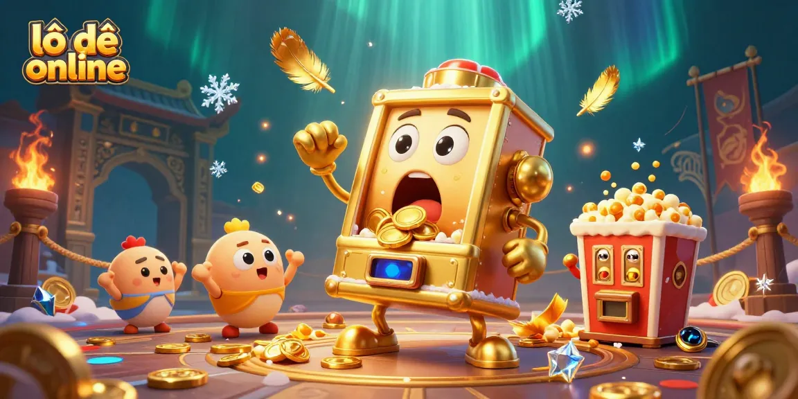 Celebrate your wins in lô đề online with golden slots and cheerful baby machines surrounded by a dynamic casino backdrop.